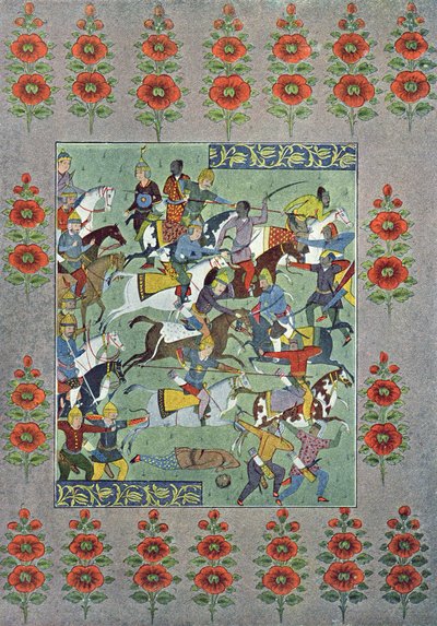 Uma batalha, ilustração de The Arabian Nights, 1895 (gravura a cores) de French School