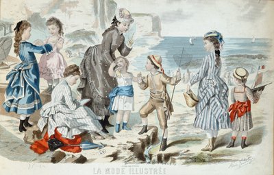Uma praia na Normandia, 1875 (gravura a cores) de French School