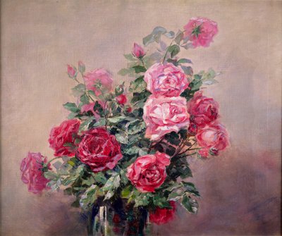 Uma tigela de rosas vermelhas e rosa de French School