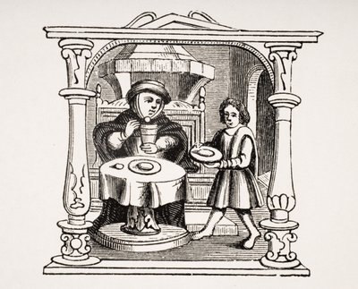 Burgess Eating Meal, após uma ilustração em um manuscrito do século XVI, de Le Moyen Age et La Renaissance, de Paul Lacroix (1806-84), publicado em 1847 de French School