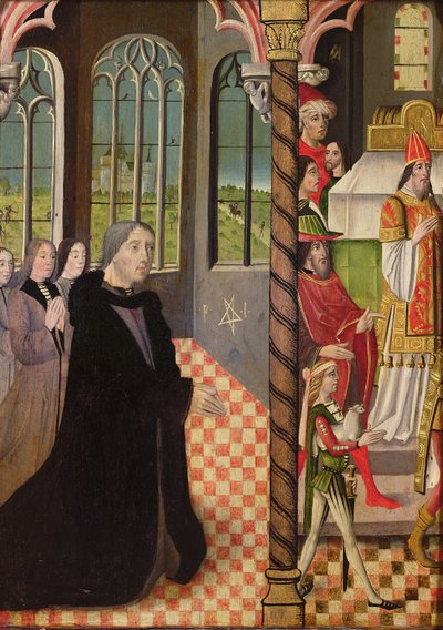 Um doador com suas três filhas e o oferecimento de Joachim, 1485-95 de French School