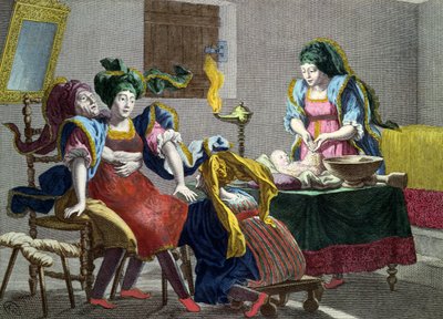 Uma mulher grega do arquipélago dando à luz, segunda metade do século XVIII de French School