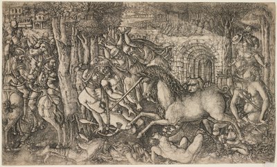 Um rei perseguido por um unicórnio, c.1547 de French School