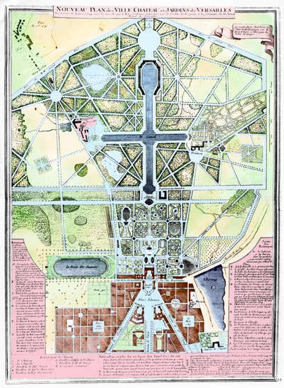 Um novo plano da cidade, castelo e jardins de Versalhes, 1714 de French School