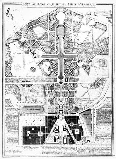 Um novo plano da cidade, castelo e jardins de Versalhes, 1714 de French School
