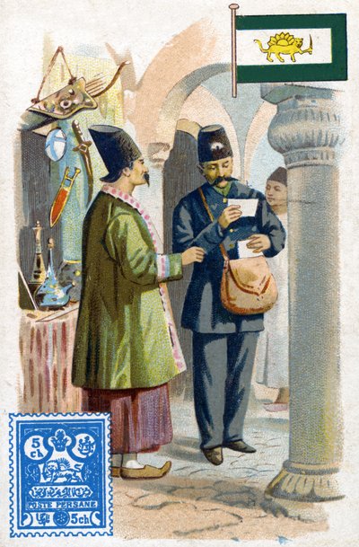 Um carteiro na Pérsia entregando correspondência, final do século XIX de French School