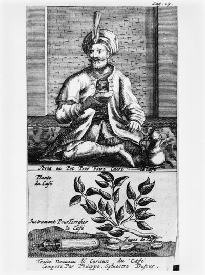 Uma panela para fazer café, ilustração do novo e curioso Tratado de Cafe, The e Chocolate por Philippe Sylvestre Dufour, The Hague, publicado em 1693 de French School