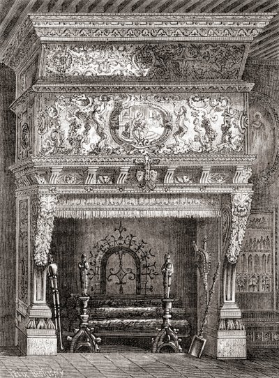 Uma lareira renascentista no Museu Cluny, Paris, França, de 