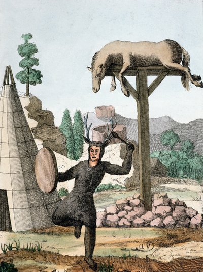 Um xamã de tártaro siberiano e cemitério, c.1811 de French School