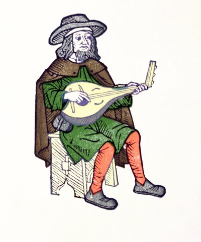Um trovador tocando alaúde, a partir do início do século XIII, chantilly Aucassin et Nicolette de French School