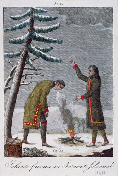 Um homem Yakut fazendo um juramento solene, 1811 de French School