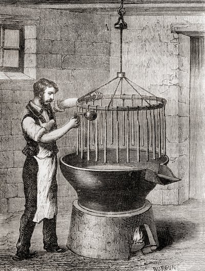 Um vendedor de velas no século XIX, de "Les Merveilles de la Science", publicado por volta de 1870 (gravura) de French School