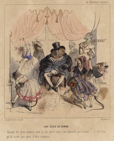 Uma escola de dança para ratos (gravura matizada) de French School