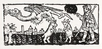 Um dragão, cabras em chamas saltando no ar, Le Chemin de St James de French School
