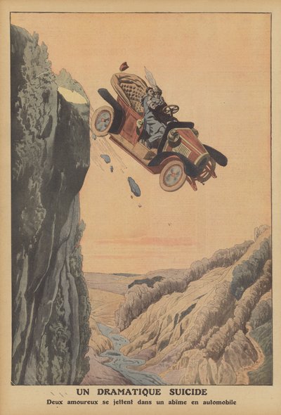 Um suicídio dramático na Califórnia (cor litho) de French School