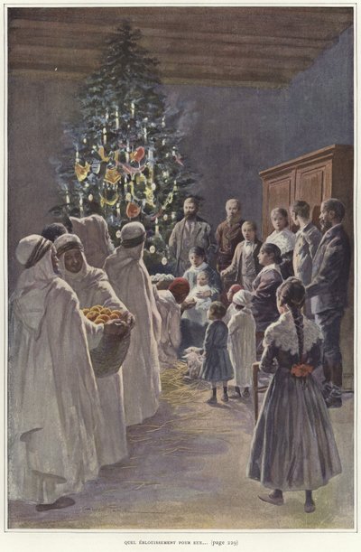 Um, grupo familiar, observar, um, presépio, cena, por, um, árvore natal de French School