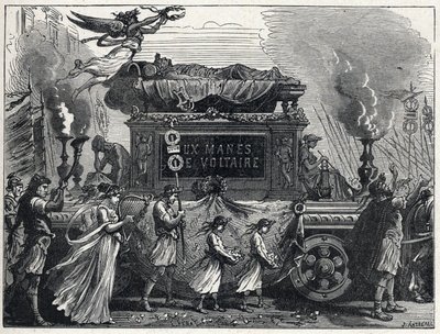 Um tanque funebre carregando o corpo de Voltaire (François Marie Arouet de French School
