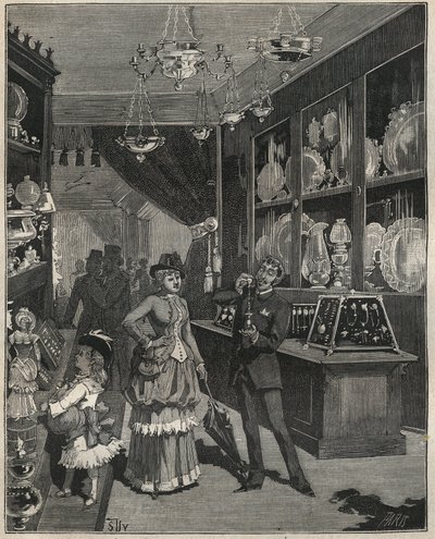 Uma loja de ouro em França, no século XIX. Gravura de 1885 em "Les arts et metiers illustres" de Adolphe BITARD. de French School