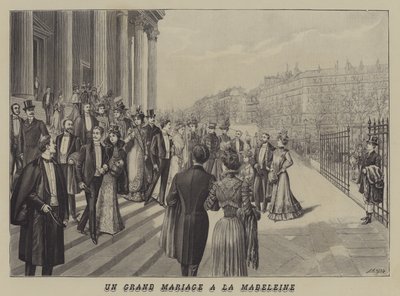 Um grande casamento na Igreja de La Madeleine, Paris (litho) de French School