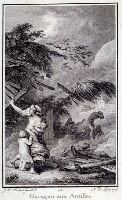 Um furacão nas Índias Ocidentais. Gravura de 1780 Chartres, Museu de Belas Artes de French School
