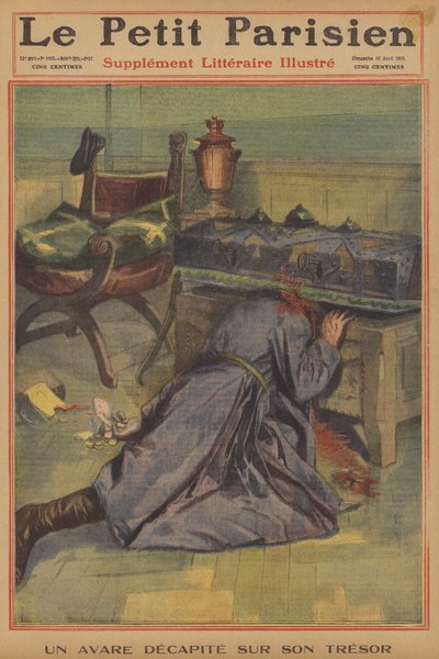 Um avarento decapitado pelo seu tesouro (cor litho) de French School