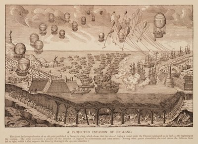 Invasão projetada da Inglaterra, reprodução da gravura francesa de 1803 de French School
