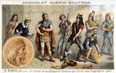 Um soldado quebra o vaso de Soissons que Clovis quer possuir, 486 de French School