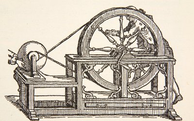 Máquina elétrica Abbe Nollets, 1746, cópia de Boris Mestchersky (n.1957) Ilustração da História da Francaise Nacional, Ciências, Volumes I e II, de Gabriel Hanotaux (1853-1944), 1924 de French School
