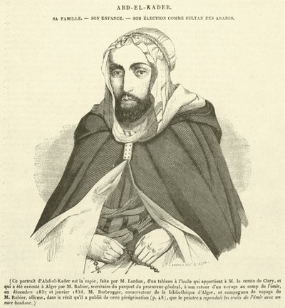 Abd-el-Kader, a sua família, a sua infância, a sua eleição como Sultão dos Árabes (gravura) de French School