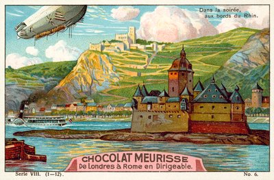 Acima das margens do Reno à noite (chromolitho) de French School