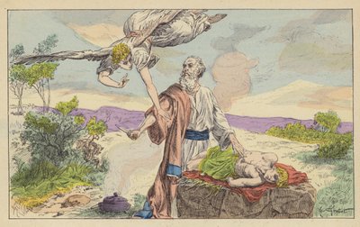 O sacrifício de Abraão de Isaac (cor litho) de French School