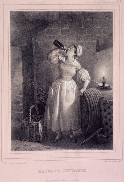 Abuso de confiança (vinho de consumo doméstico na adega) - litografia de French School