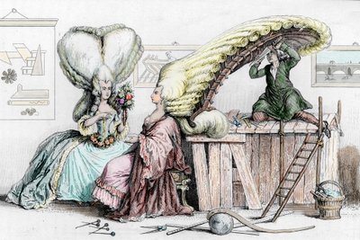 Academia de Cabeleireiros, Rue de Coiffure, ilustração de "Histoire Musee de la Republique Francaise" de Challamel de French School