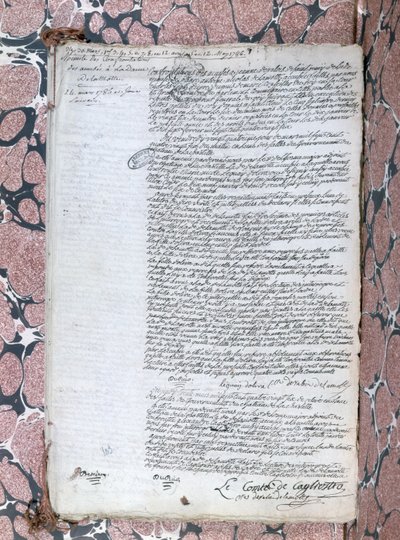 Relato do confronto entre Comtesse de la Motte e Cagliostro durante o julgamento do colar das Rainhas, 24 de maio de 1786 de French School