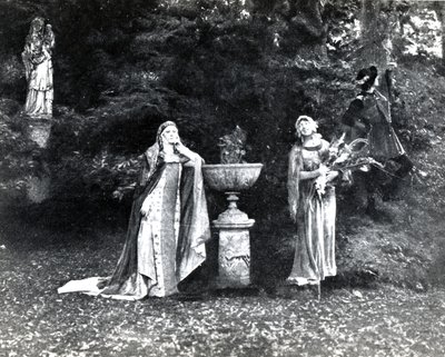 Ato I, Cena 3 de Pelleas et Melisande de Debussy, de uma fotografia da primeira produção em abril de 1902 da ópera na Ópera-Comique em Paris, ilustração na revista Theatre, junho de 1902 (li de French School