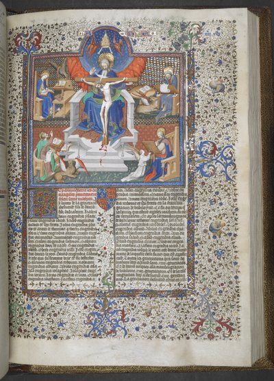 Adicionar 18857, f.148 A Trindade e os quatro Evangelistas (velino) de French School