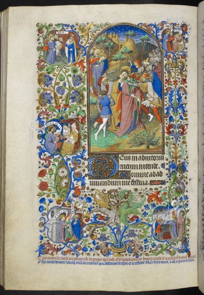 Adicionar Ms 18850 f.221v, Horas da Paixão [Lauds]. Traição de Cristo, do Livro de Horas (The Bedford Hours) c.1410-30 (tinta, cor e ouro em pergaminho) de French School
