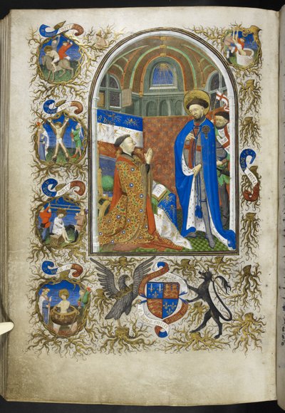 Adicionar Ms 18850 f.256v, Duque de Bedford antes de São Jorge, do Livro de Horas (As Horas de Bedford) c.1410-30 (tinta, cor e ouro em pergaminho) de French School