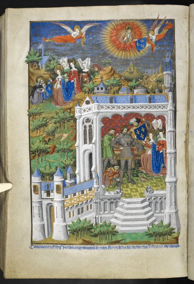 Adicionar Ms 18850 f.288v, Legend of the Fleurs de Lys, from Book of Hours (The Bedford Hours) c.1410-30 (tinta, cor e ouro em velino) de French School