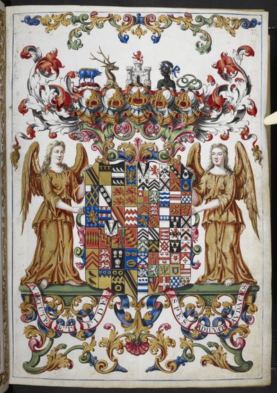 Adicione o Brasão de Armas da Sra. 18850 f.s008r do Livro de Horas (The Bedford Hours) c.1410-30 (tinta, cor e ouro em velino) de French School