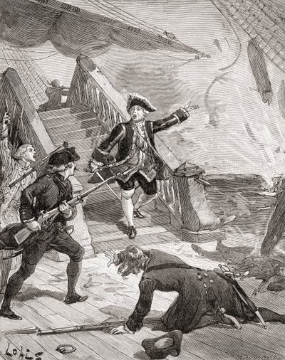O almirante Suffren no Oceano Índico durante a sua campanha contra os ingleses no século XVIII, da "Histoire de France", publicada por volta de 1880 (gravura) de French School