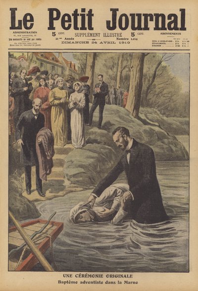 Baptismo Adventista no Rio Marne (cor litho) de French School