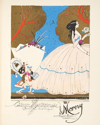 Anúncio para "Essence Mysterieuse de Morny", de uma coleção de placas de moda de French School