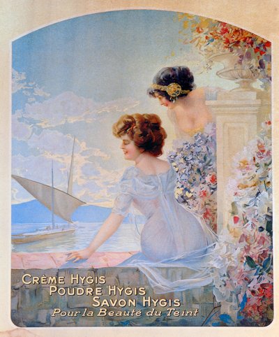 Propaganda para produtos de beleza Hygis para a pele, c.1910 de French School