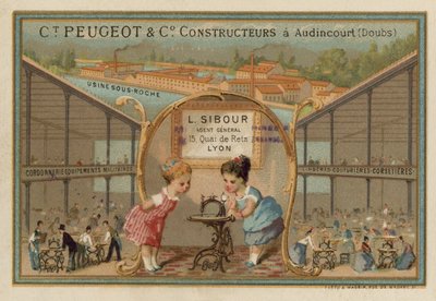 Propaganda para máquinas de costura Peugeot de French School