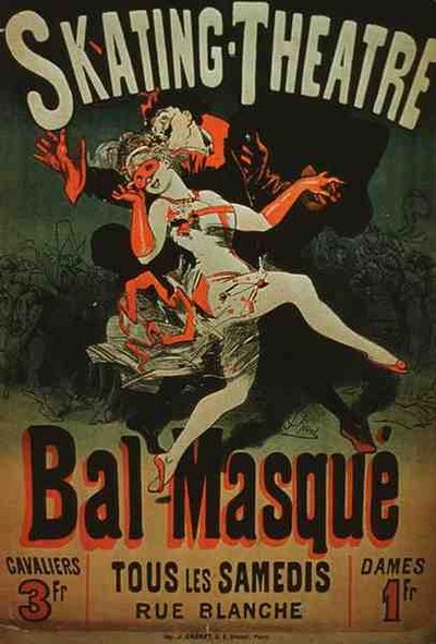 Anúncio para um "Baile de Mascaramento de Teatro de Patinagem" (cor litho) de French School