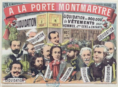 Anúncio para uma venda de roupas na loja de departamentos de Paris La Porte Montmartre, c.1880 de French School