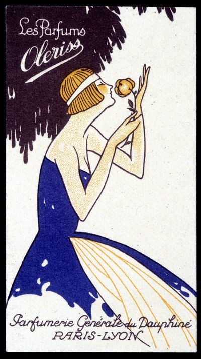 Cartão publicitário para perfumes Oleriss da Perfumerie Générale du Dauphiné. de French School