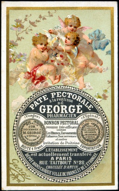 Cartão publicitário para o Pectoral Paste with Licorice da Georgé Pharmacien. sd. Século XIX. de French School