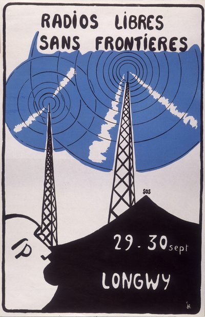 Publicidade para estações de rádio gratuitas e sem fronteiras em Longwy. de French School